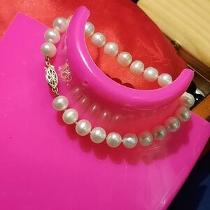 Elegant Genuine 7mm Freshwater Pearl Bracelet Solid 14K Yellow Gold Clasp 7.25"